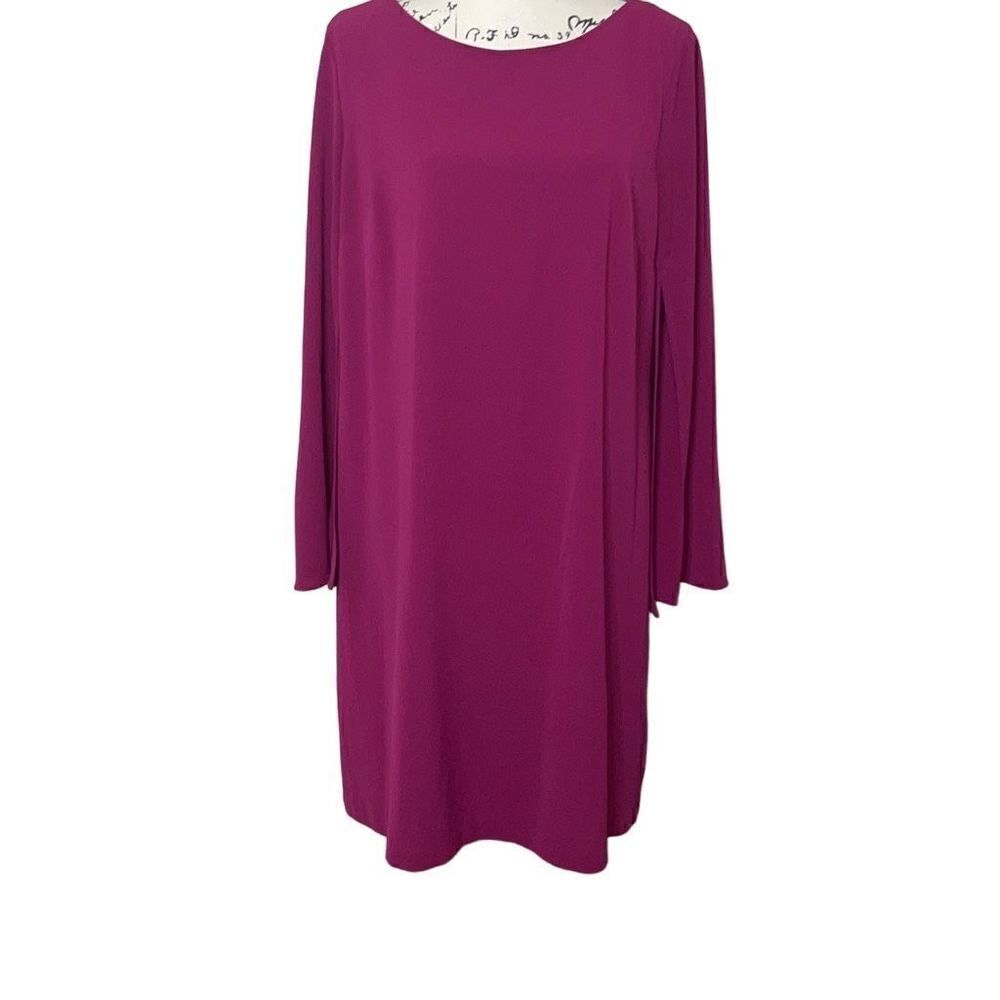 AGB Shift Dress Women 12 Magenta Pink Excellent Split‎ Cape Sleeve Crepe
